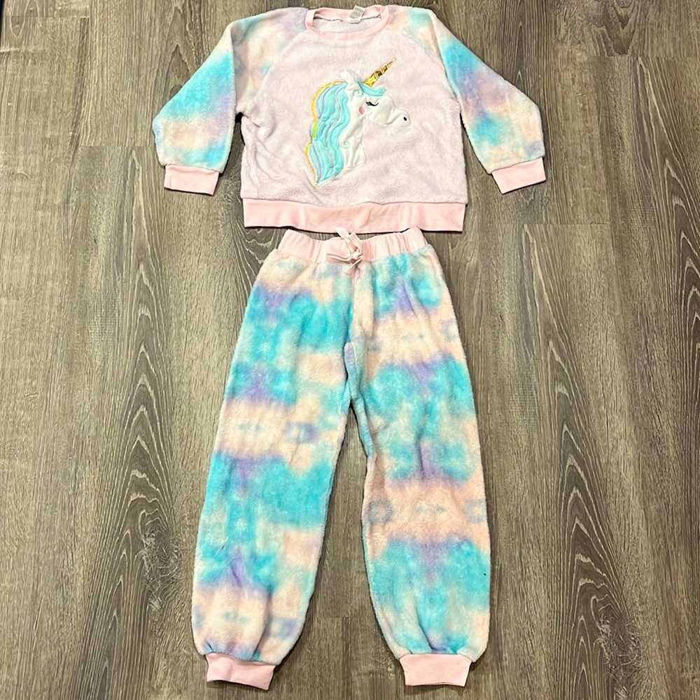 Kensie Girl Matching Set Unicorn Fleece Airbrush Tie Dye